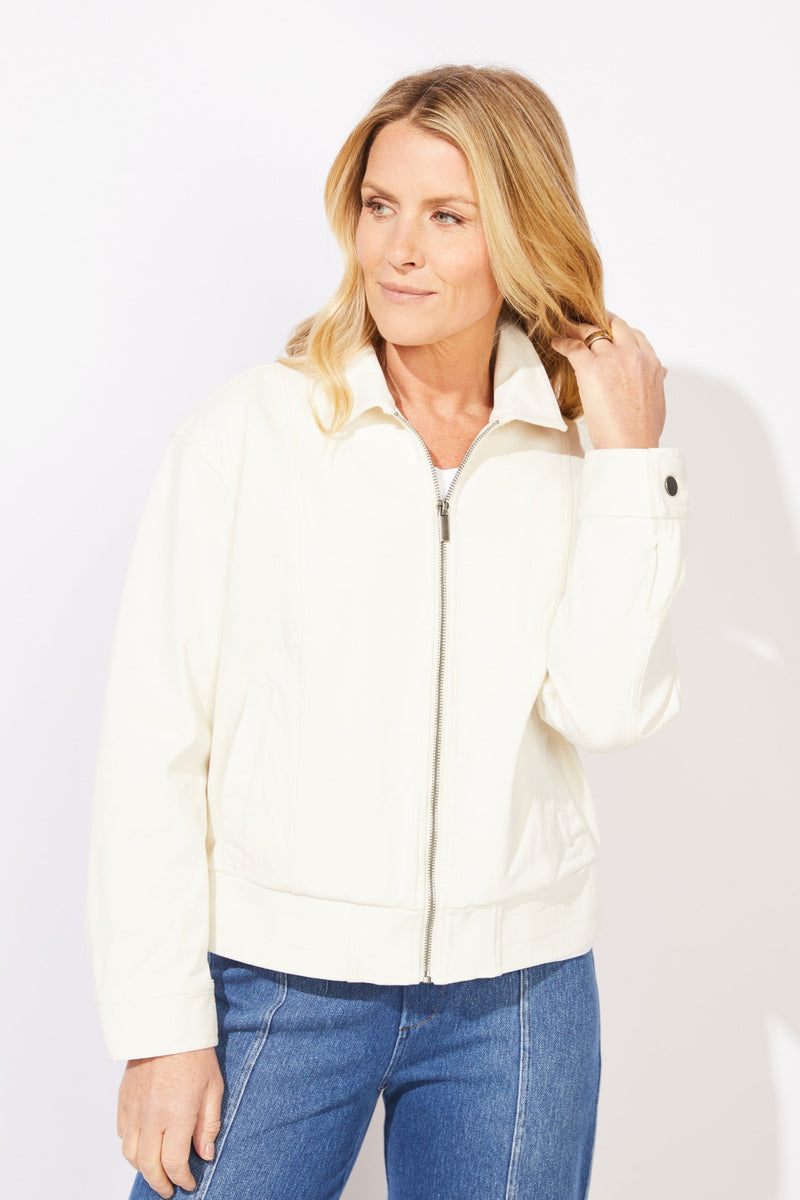 Comfort Knit Denim Boundless Zip Jacket — pearl