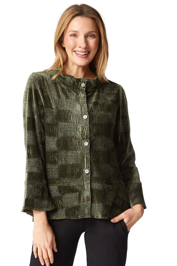 Crinkle Velvet Flounce Shirt - 54743
