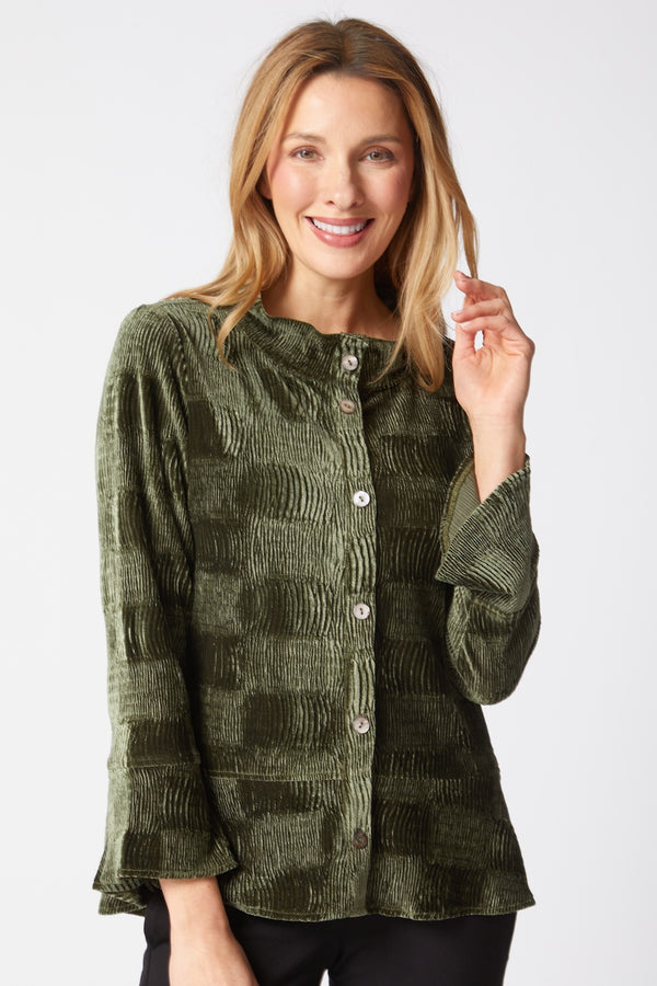 Crinkle Velvet Flounce Shirt - 54743