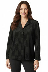 Soft Textured Crushed Velvet Swing Shirt in Black - 54746