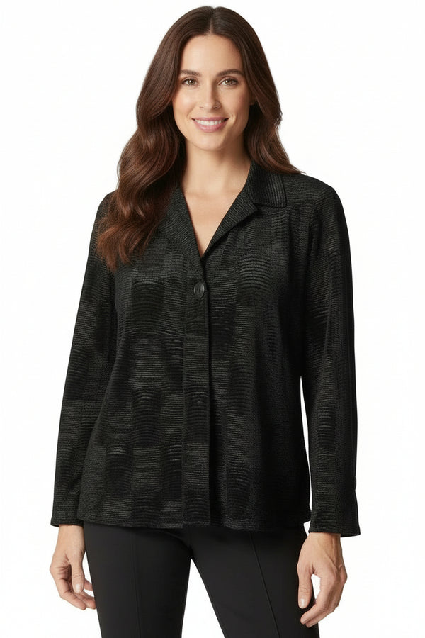 Soft Textured Crushed Velvet Swing Shirt in Black - 54746