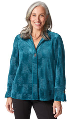 Soft Textured Crushed Velvet Hidden Placket Swing Shirt - 54746