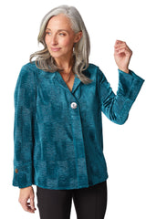 Soft Textured Crushed Velvet Hidden Placket Swing Shirt - 54746