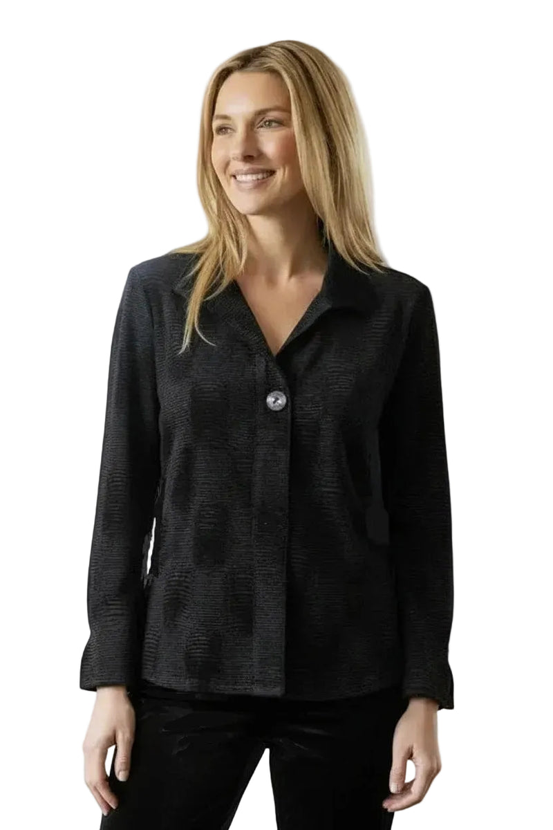 Soft Textured Crushed Velvet Swing Shirt in Black - 54746