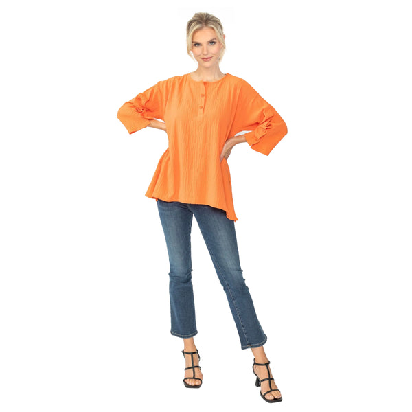 Ruched-Sleeve Hi-Low Tunic Top in Carrot - 7502T-CRT
