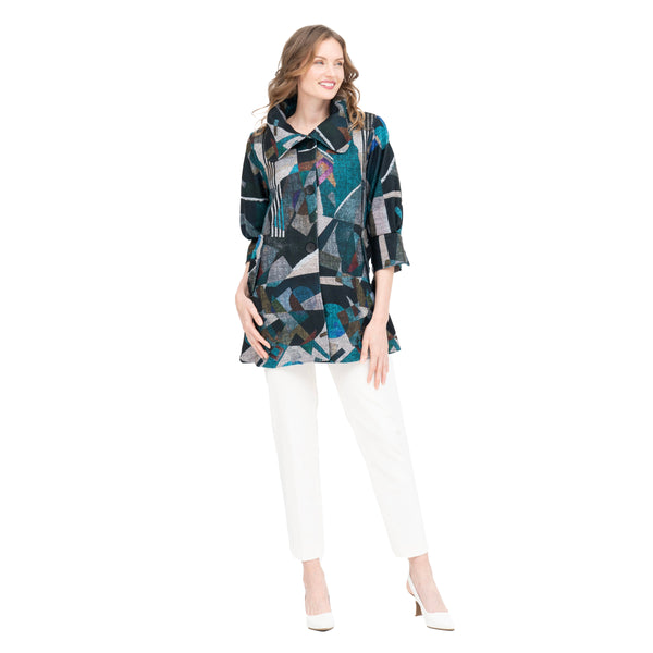 Abstract Herringbone Swing Coat in Teal - 4903-TL