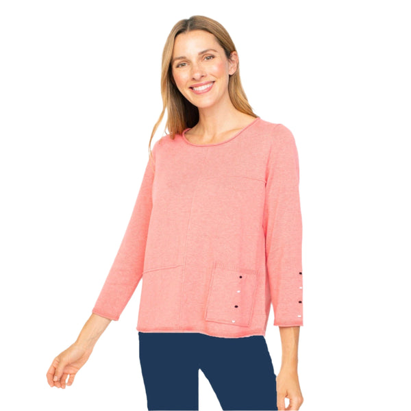 Cotton Pocket Pullover Sweater Top in Melon - 83015-MN