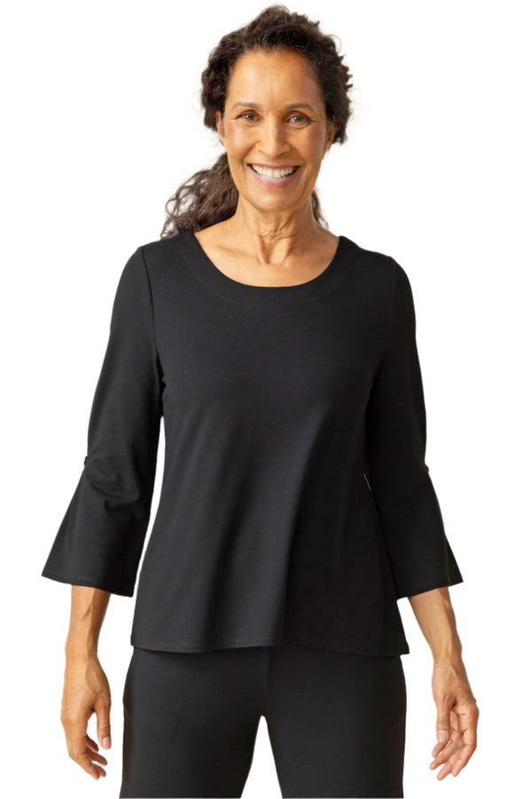 Solid Pleat Sleeve Top in Black - 55911-BLK