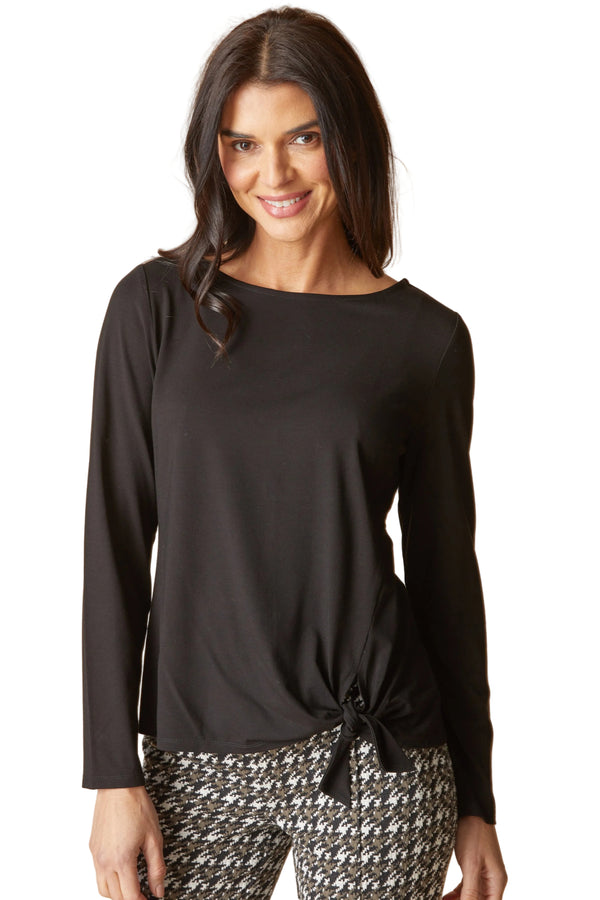 Core Travel Knit Solid Tie Front Top - 55928