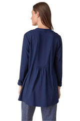 Long Shirred Back Open Front Cardigan in Navy - 55935-NVY