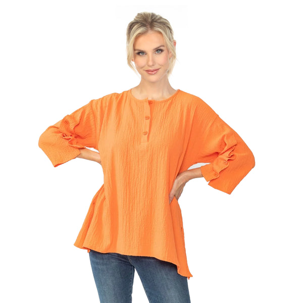 Ruched-Sleeve Hi-Low Tunic Top in Carrot - 7502T-CRT