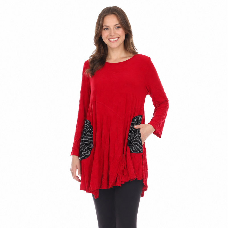 Soft Lightweight Crinkle Tunic in Red - 2754-RD