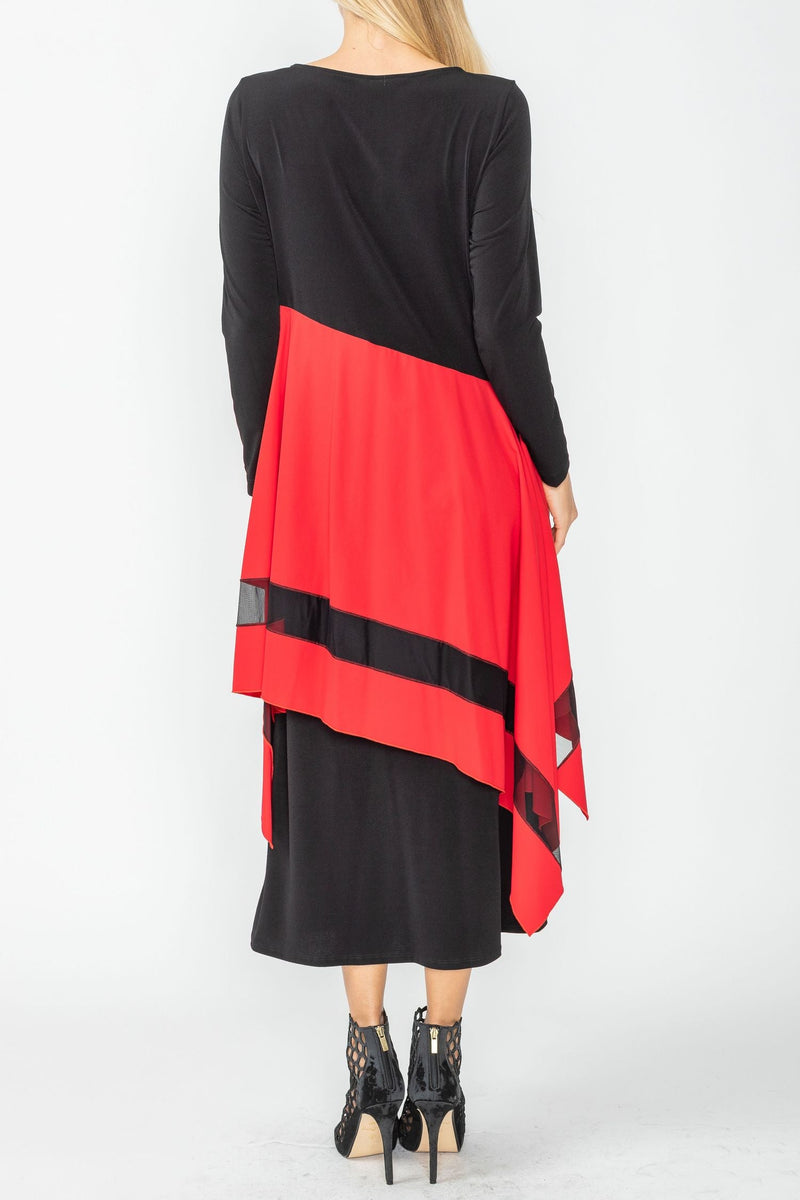 IC Collection Apron Midi Dress in Red - 5610D-RD