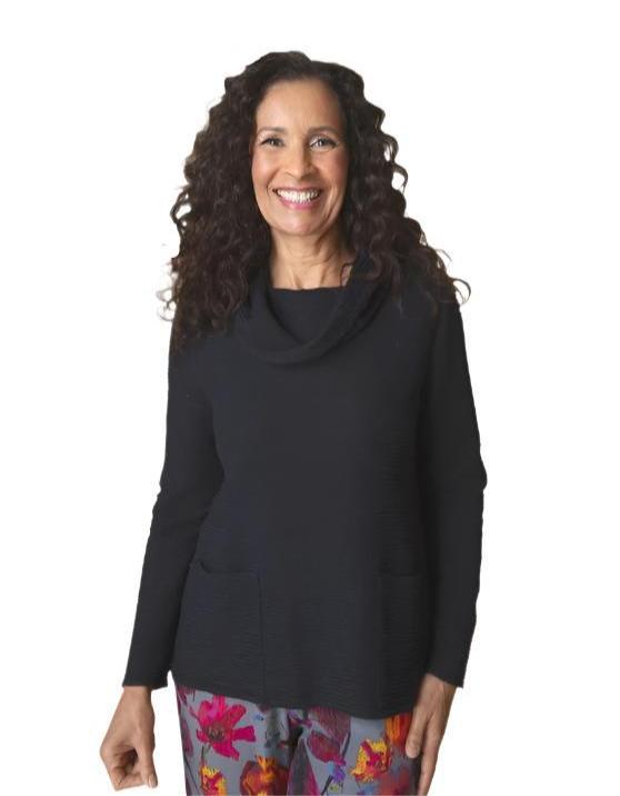 Textured Cowl Neck Pocket Top in Black - 16010-BLK - Sizes XS & M Only!