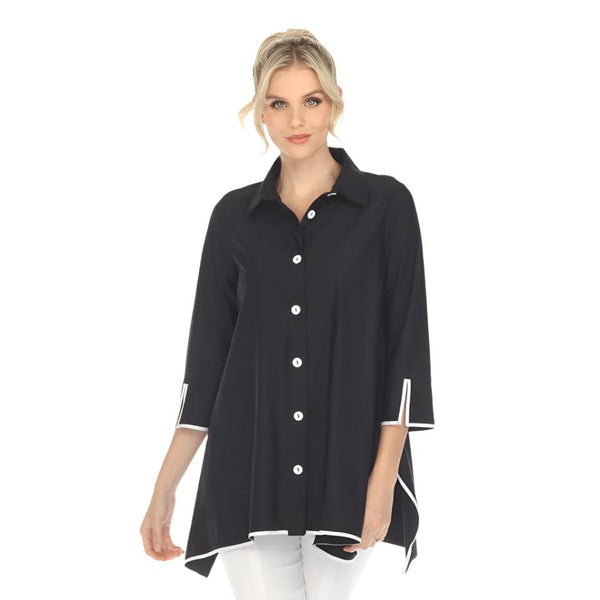 IC Collection Contrast-Trim Blouse in Black/White - 5661B-BK - Size S ONLY!