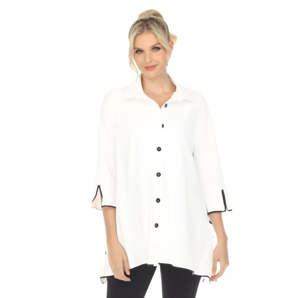 IC Collection Contrast-Trim Blouse in White/Black- 5661B-WHT - Limited Sizes Only!