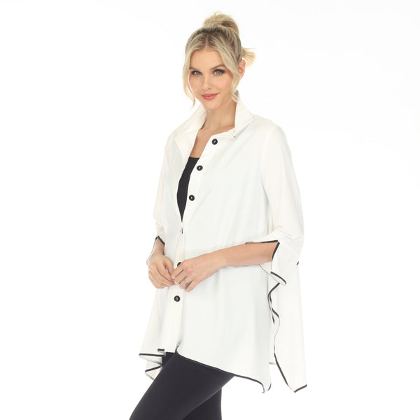 IC Collection Contrast-Trim Blouse in White/Black- 5661B-WHT