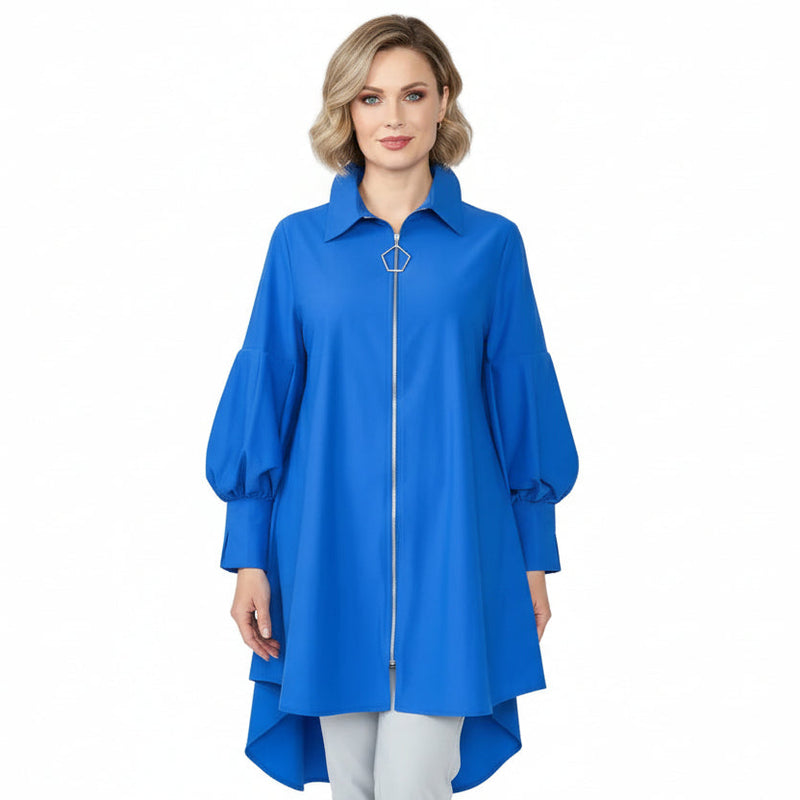High-Low Zip Jacket with Statement Collar in Blue - 5672J-BLU