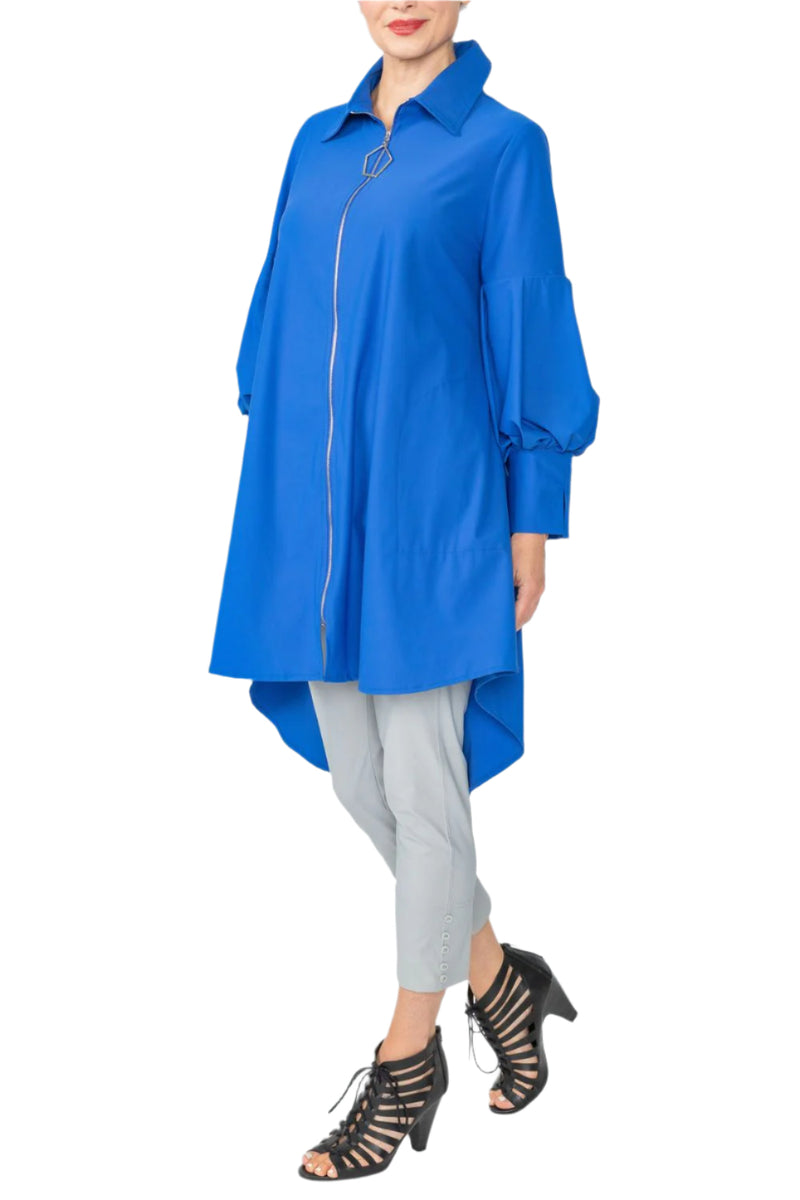 High-Low Zip Jacket with Statement Collar in Blue - 5672J-BLU