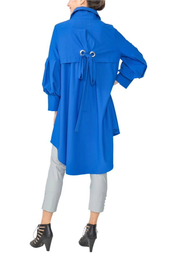 IC Collection High-Low Collared Jacket in Blue - 5672J-BLU