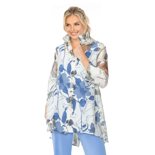 Sheer Floral Hi-Low Blouse in Blue - 2277J