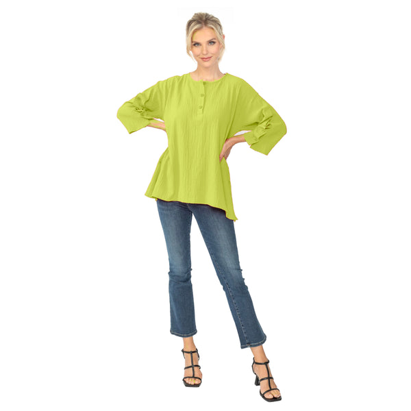 Ruched-Sleeve Hi-Low Tunic Top in Lime - 7502T-LME