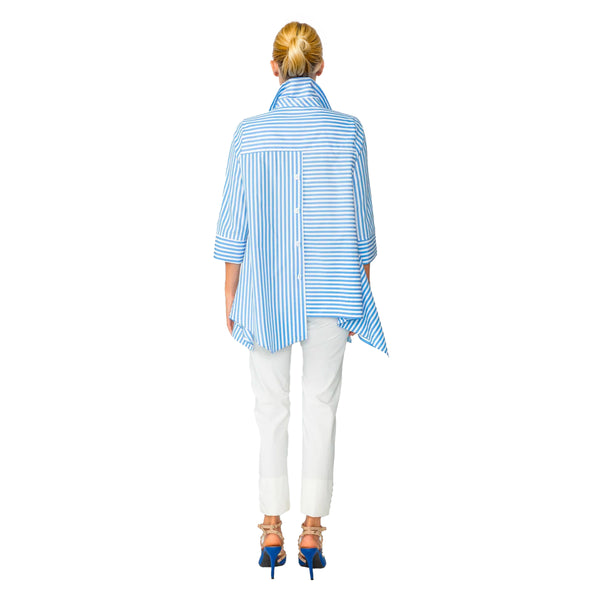 IC Collection "Mixed Direction" Asymmetric Shirt in Blue & White - 4691B