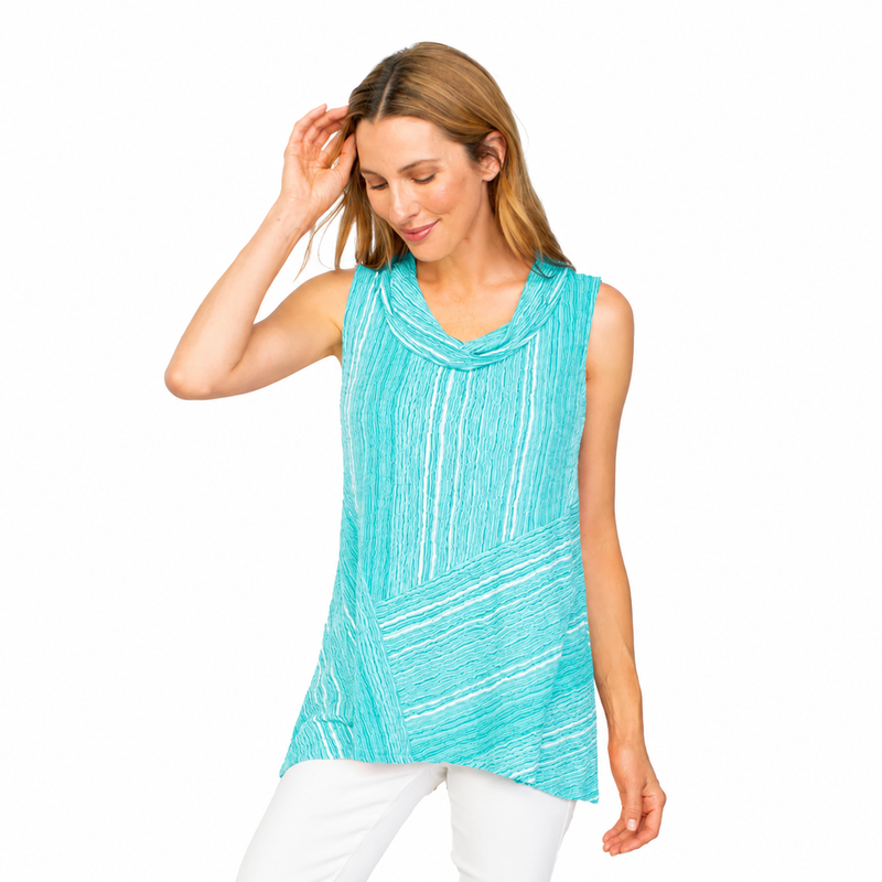 Mixed Stripe Sleeveless Top in Lake - 57230 - Sizes XS & XL Only!