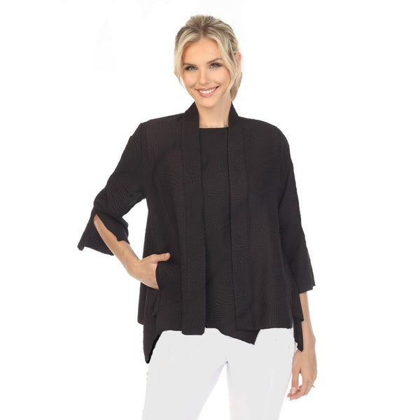 IC Collection Textured Open Front Cardigan in Black - 5741J-BLK