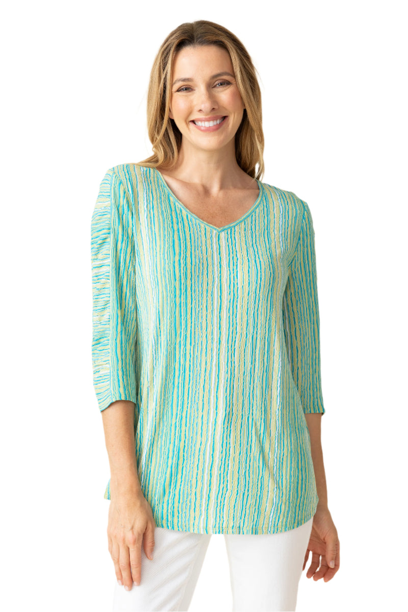 Beach Front Waves V-Neck Tunic Top in Leaf - 57940-LF