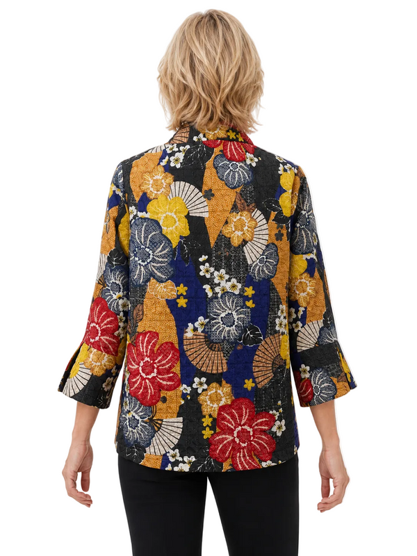 Floral Print Asymmetric Jacket - 4093-P