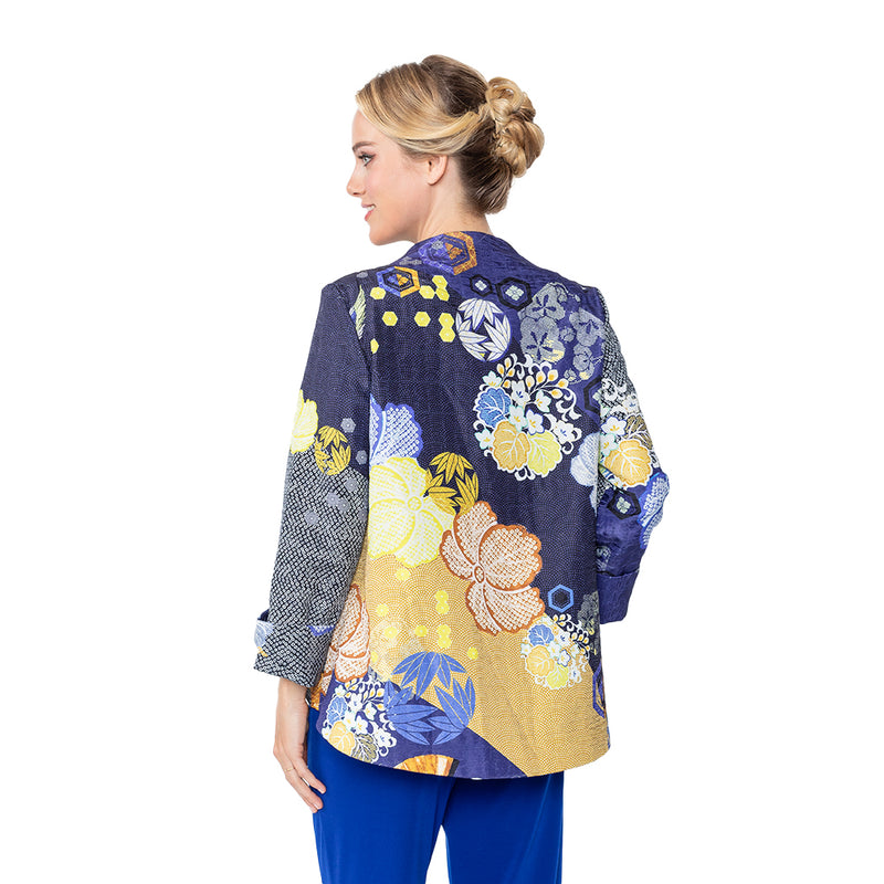IC Collection ASIAN INSPIRED MIX PRINT ONE-BUTTON JACKET in Royal - 5804J-ROY