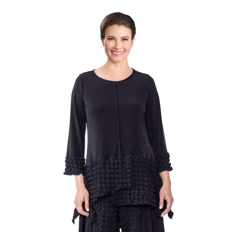 IC Collection Runway Texture Trim Tunic Top in Black - 5815T-BLK