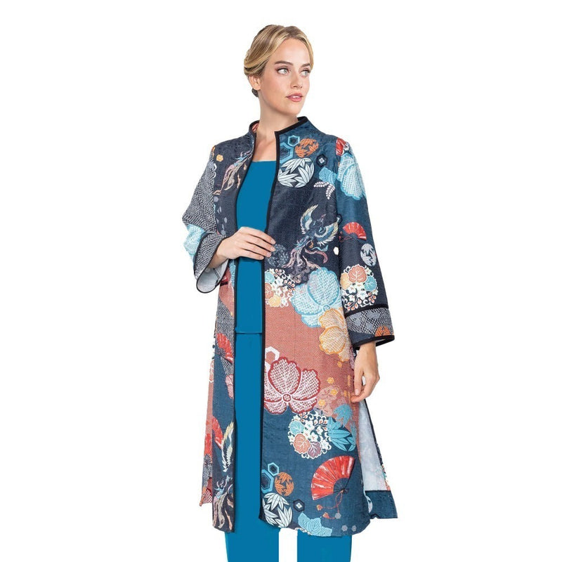 IC Collection Asian Inspired Long Open Front Jacket - 5840J