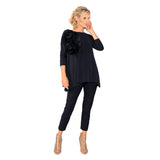 Solid Boat-Neck Tunic W/ Rosette in Black - 5871T-BLK