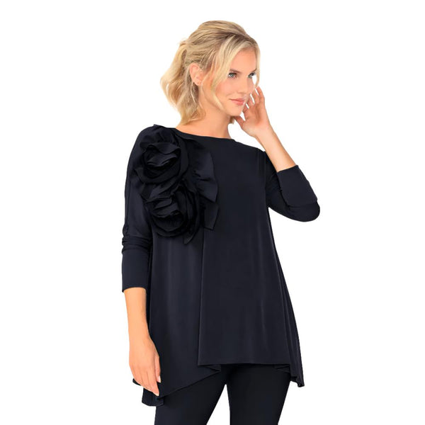 IC Collection Solid 3D Rose Applique Tunic in Black - 5871T-BLK