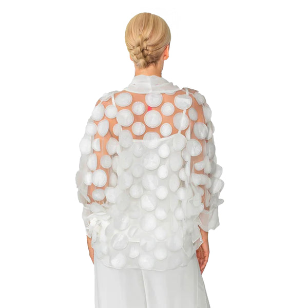 3D Circle Embroidered Mesh Cross-Over Top - 4684T-WHT