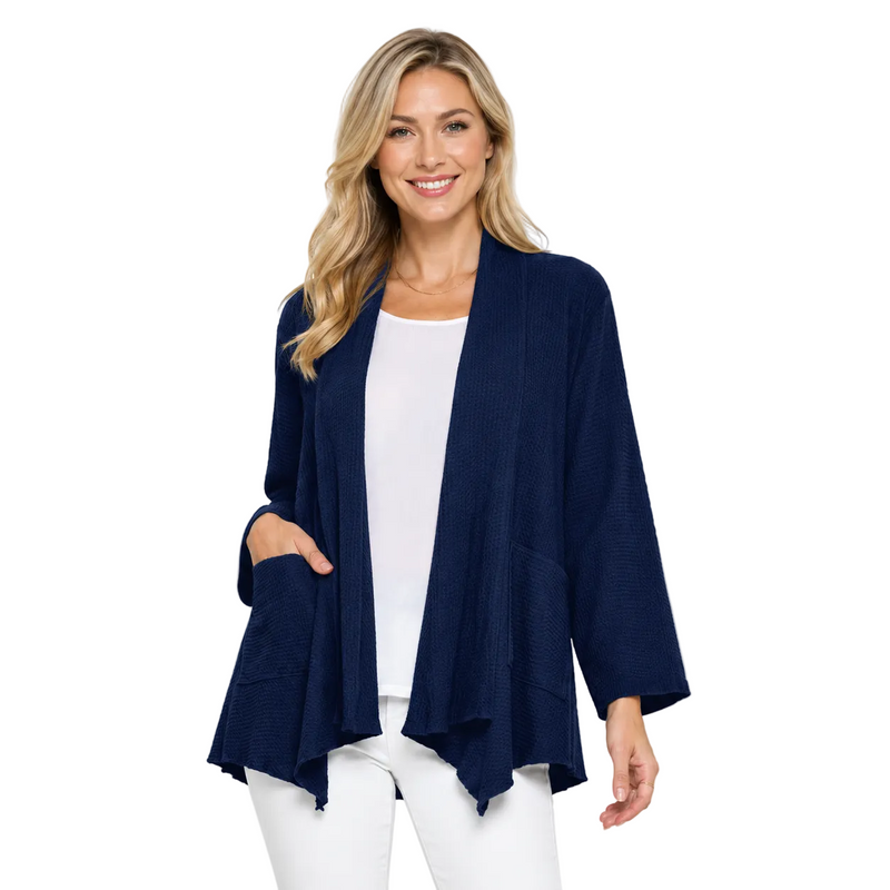 Ultra-Lightweight Waffle Cardigan in Navy- LW116-NVY - Size S Only!