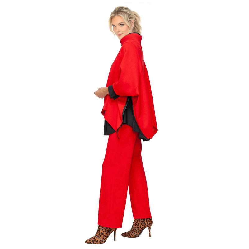 Fashion-Forward High Collar Poncho with Zip Sides in Red - 7136T-RD