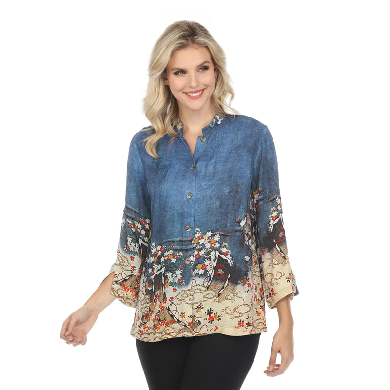 Citron Floral Art-Print Blouse in Indigo - 1213EAI