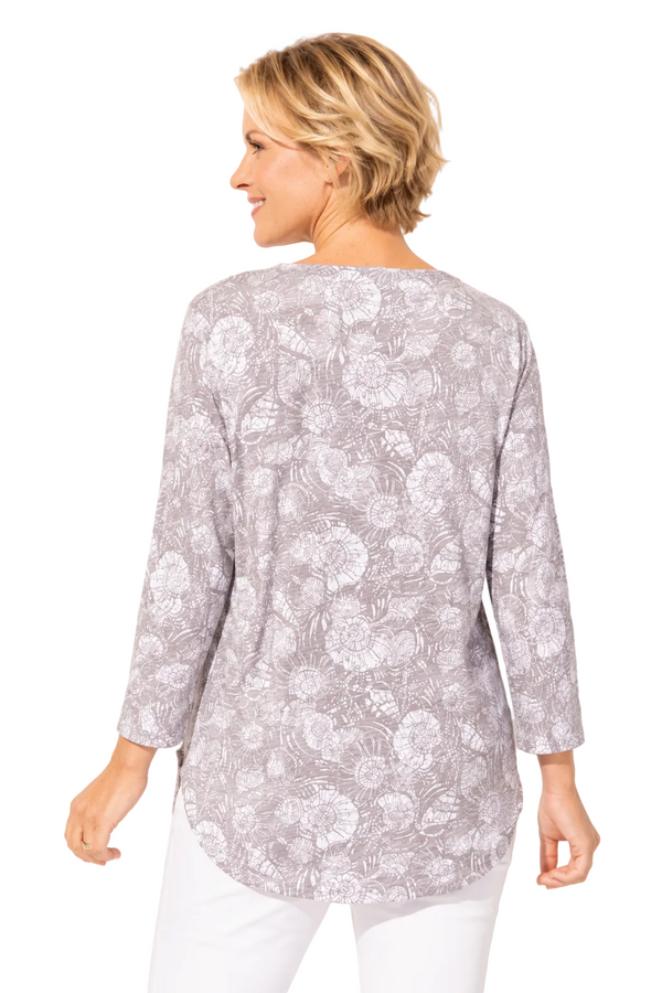 Abstract Shell Batik Print Top in Fog  - 14204-FG - Sizes XS & S Only!