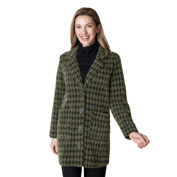 Chenille Houndstooth Car Coat in Olive - 49345-OLV - Sizes S & M Only!