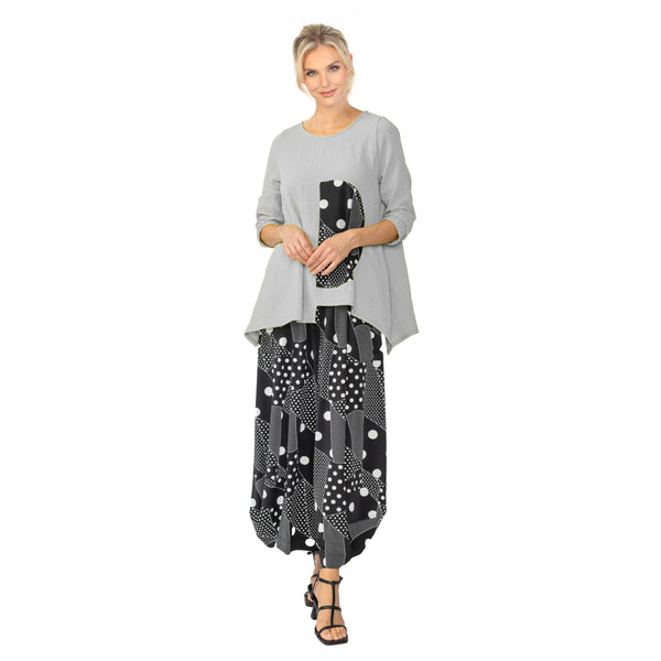 Just In! Polka-Dot Trim Asymmetric Tunic in Grey - 7068T-GRY