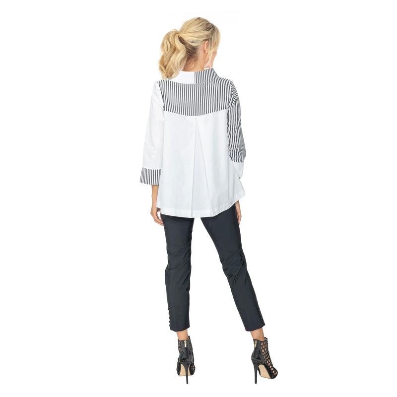 Colorblock Stripe Zip Front Jacket in Black & White - 7854J