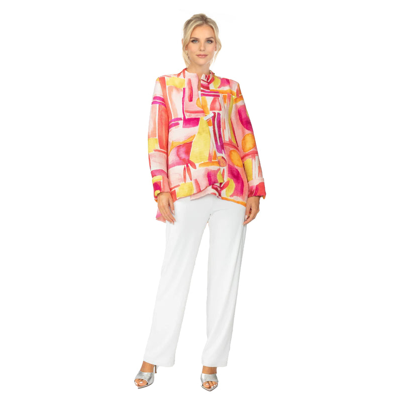 Abstract-Art-Print Asymmetric Jacket in Pink/Multi - 6854J-PNK