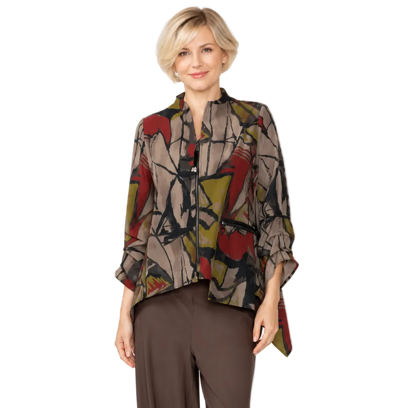 Just In! Abstract Print Asymmetric Jacket - 8219T