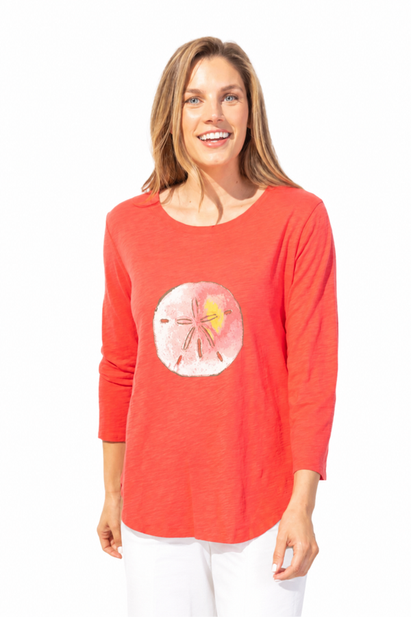 Sandollar High-Low Cotton Tee in Punch - 42204-PCH - Sizes XS & XXL Only!