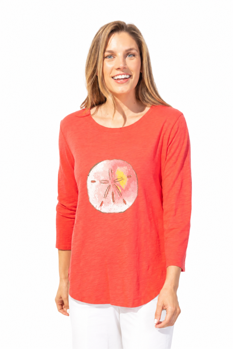 Sandollar High-Low Cotton Tee in Punch - 42204-PCH - Sizes XS & XXL Only!