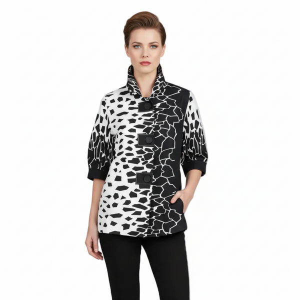 Bold Black & White Two-Tone Geometric Print Jacket - 5039