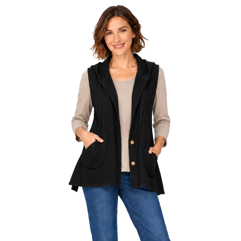 Hooded Waffle Textured Vest - FW144